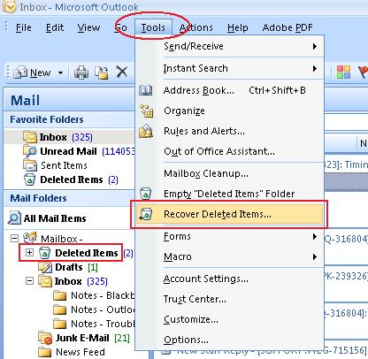 how to recover deleted item in outlook 2010